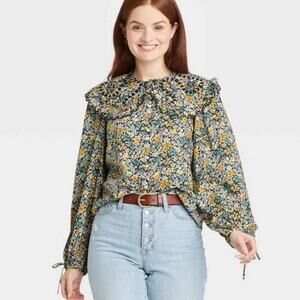 Universal Thread Floral Blouse - Blue, Yellow, White